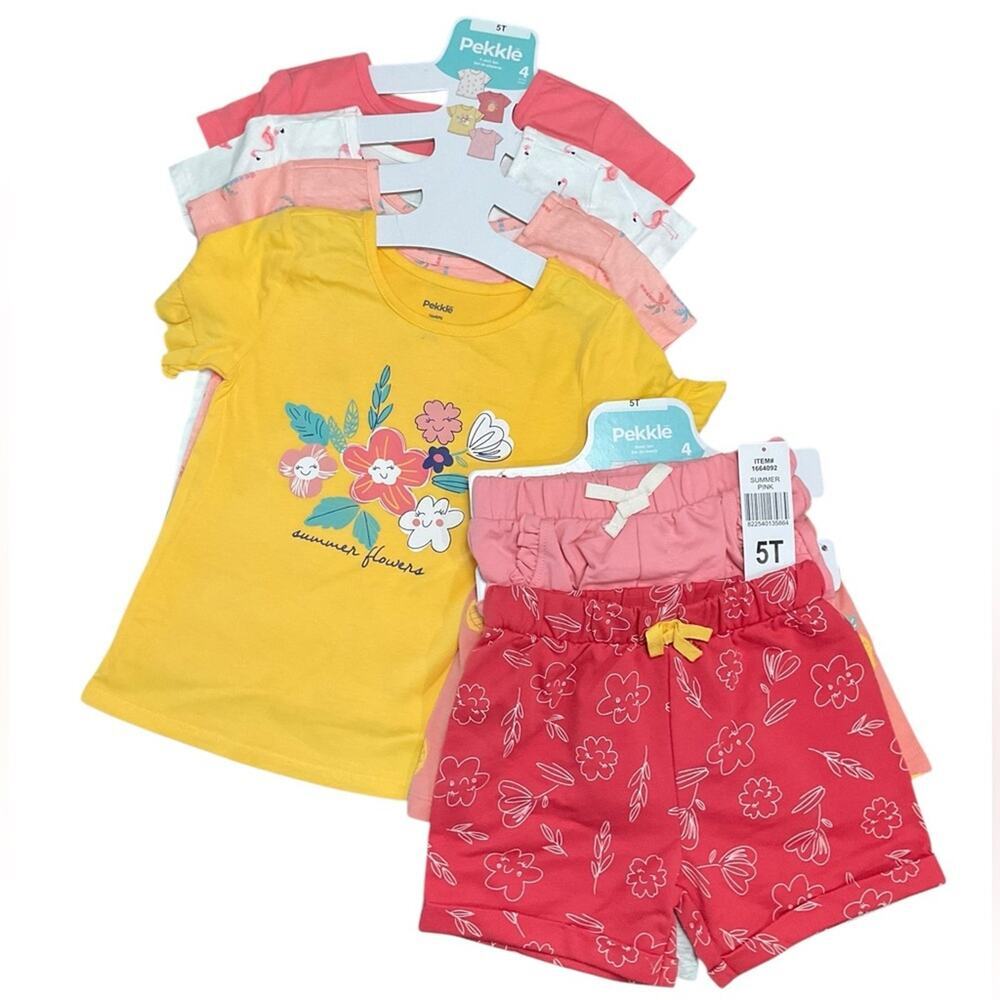 Pekkle Girls Floral Pineapple 4 Shorts & 4 Shirts 8 Piece Set Size 5 NWT